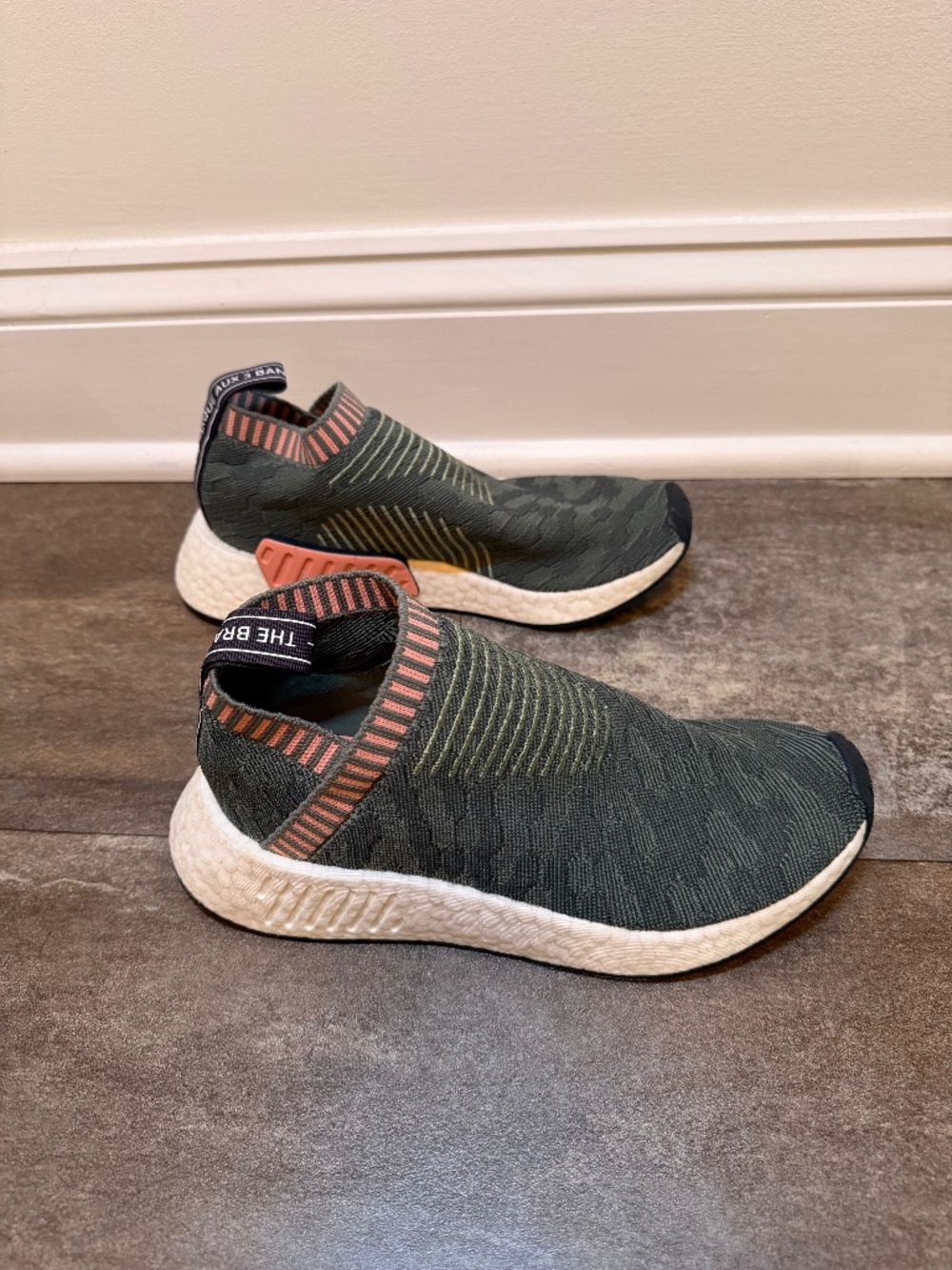 Adidas Boost AUX 3 Sneakers in Dark Green and Coral